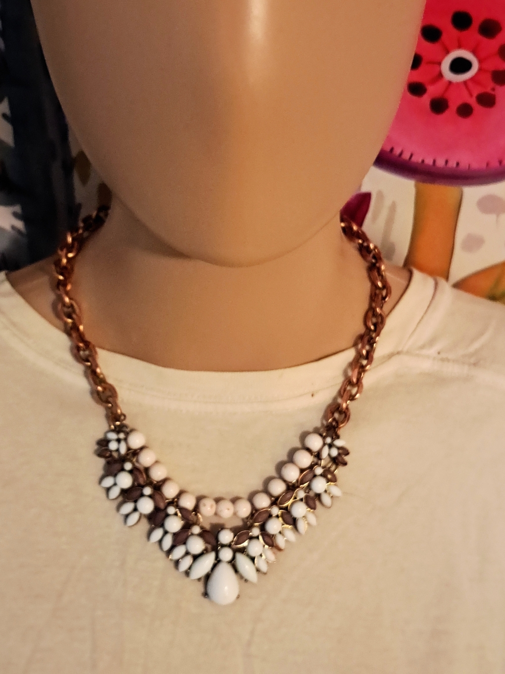 NY Collection White and Gold-Tone Floral Bib Necklace